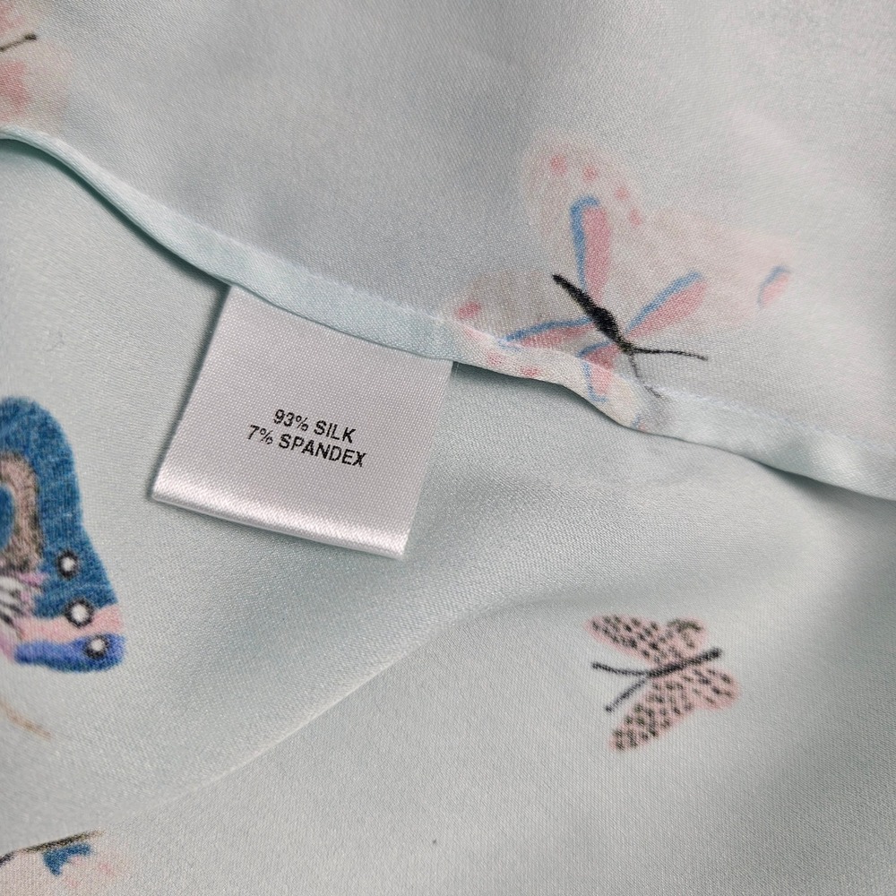 Tucker Silk Butterfly Print Camisole Top Light Blue Spaghetti Strap XL Flowy - Picture 6 of 8